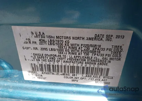 2014 Mitsubishi Outlander Sport Es from USA, damaged, VIN 4A4AR3AUXEE009563